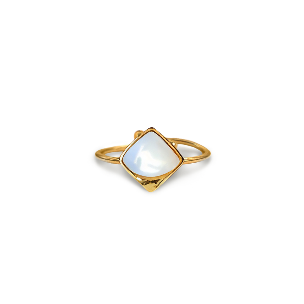 Mother-of-Pearl Horizon Ring with a genuine mother-of-pearl inlay set in a gold-plated band