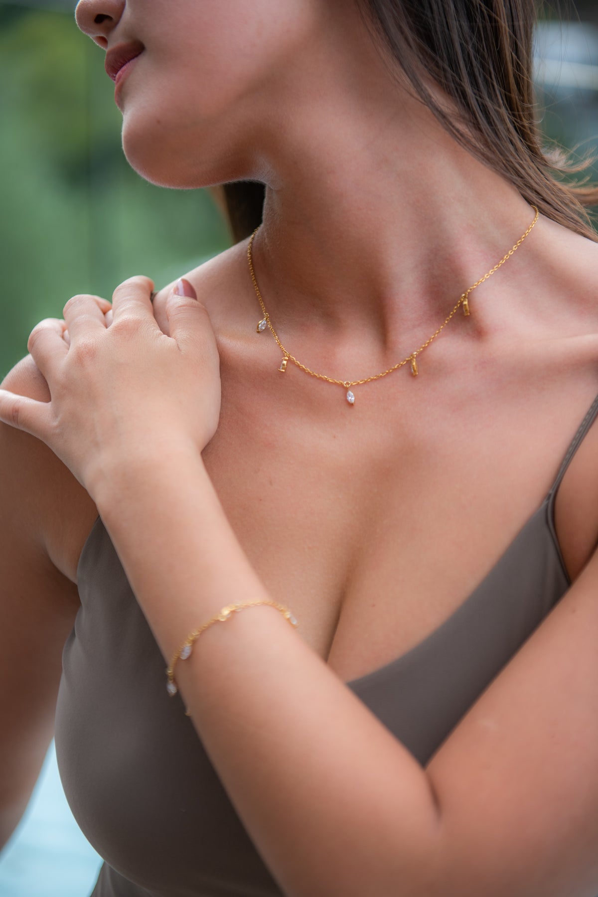 Marquise CZ Drop Necklace worn