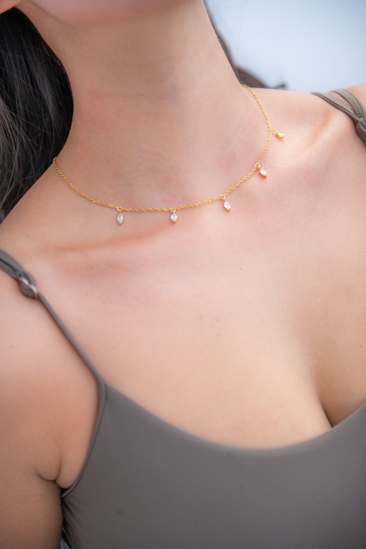 Marquise CZ Drop Necklace worn