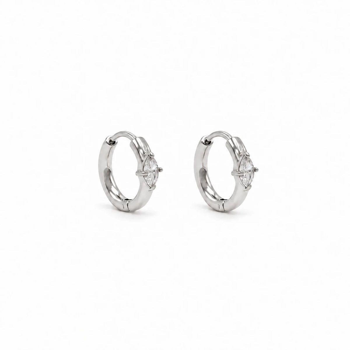 Marquise CZ Hoop Earrings - Silver