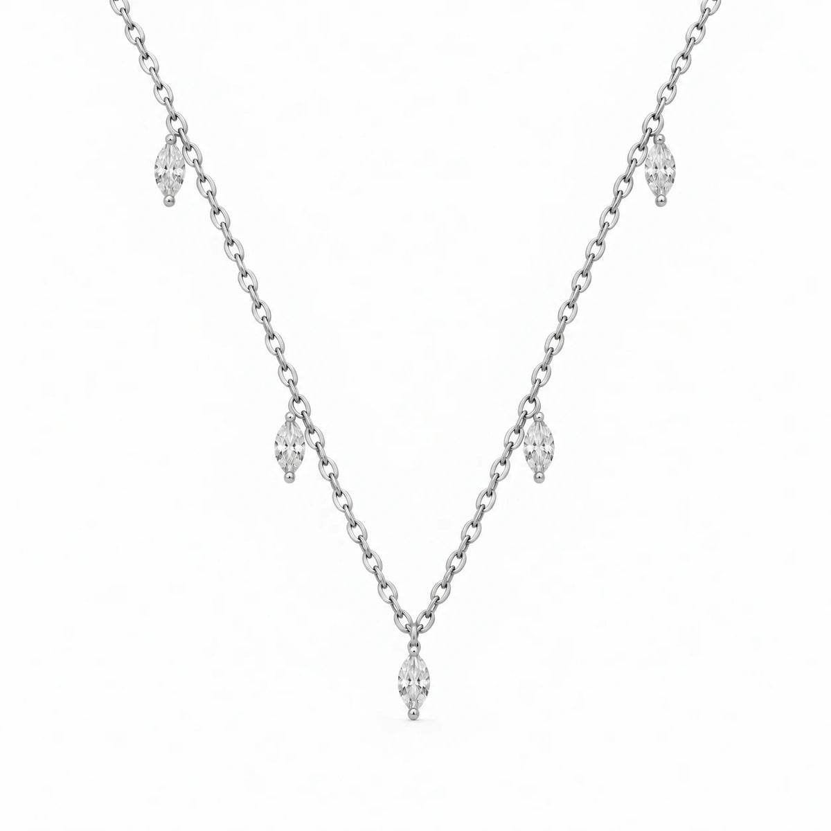 Marquise CZ Drop Necklace - Silver