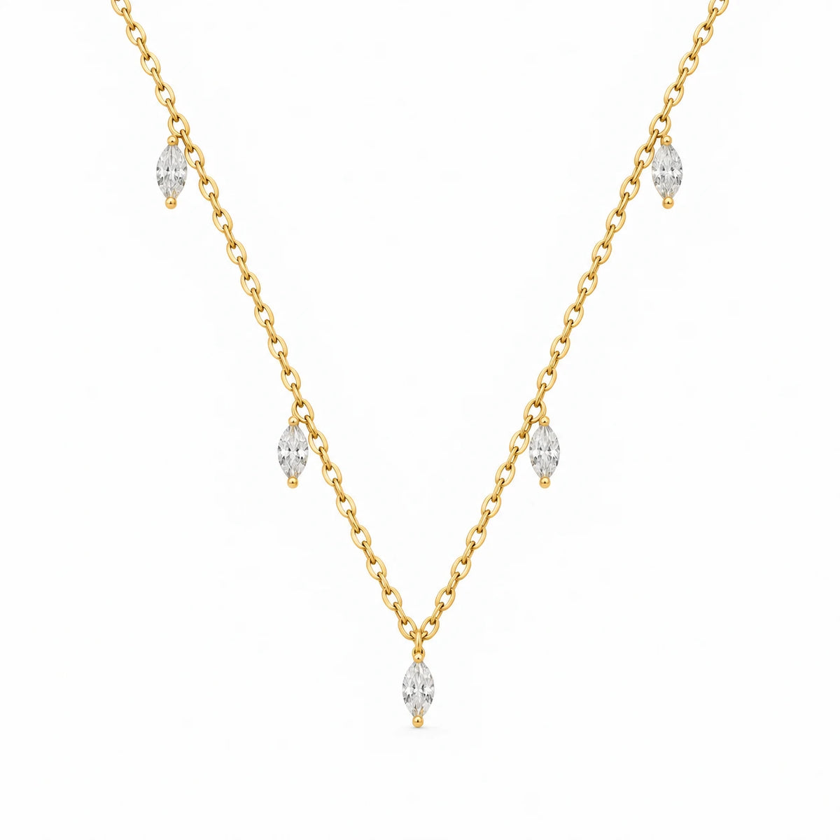 Marquise CZ Drop Necklace - Gold